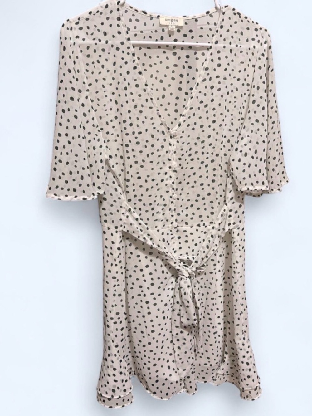 Umgee Beige Polka Dot Tie-Waist Jumpsuit